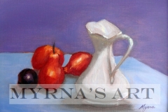 Pears, plum & porcelain